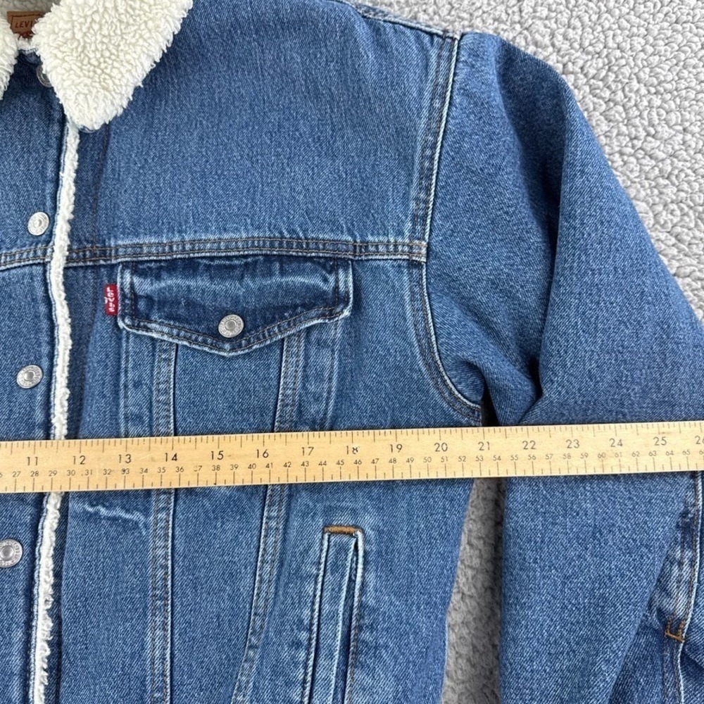 Levis Jacket Mens Small Premium Denim  Blue Jean Sherpa Trucker Snap Button - Picture 4 of 8
